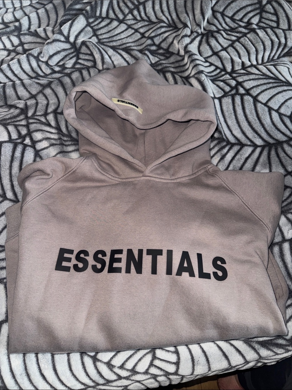 Essentials Men's Hoodie in Taupe with Black Logo - medium